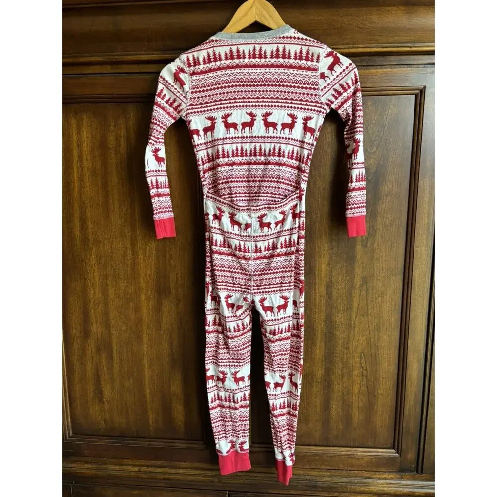 Crew Cuts 7 Pajamas Long Johns Christmas Reindeer Holiday One Piece